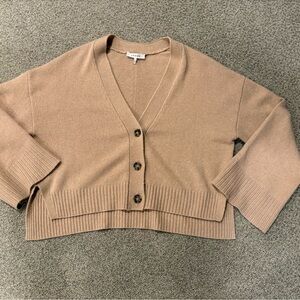 FRAME Camel V-Neck Button-Up Sweater